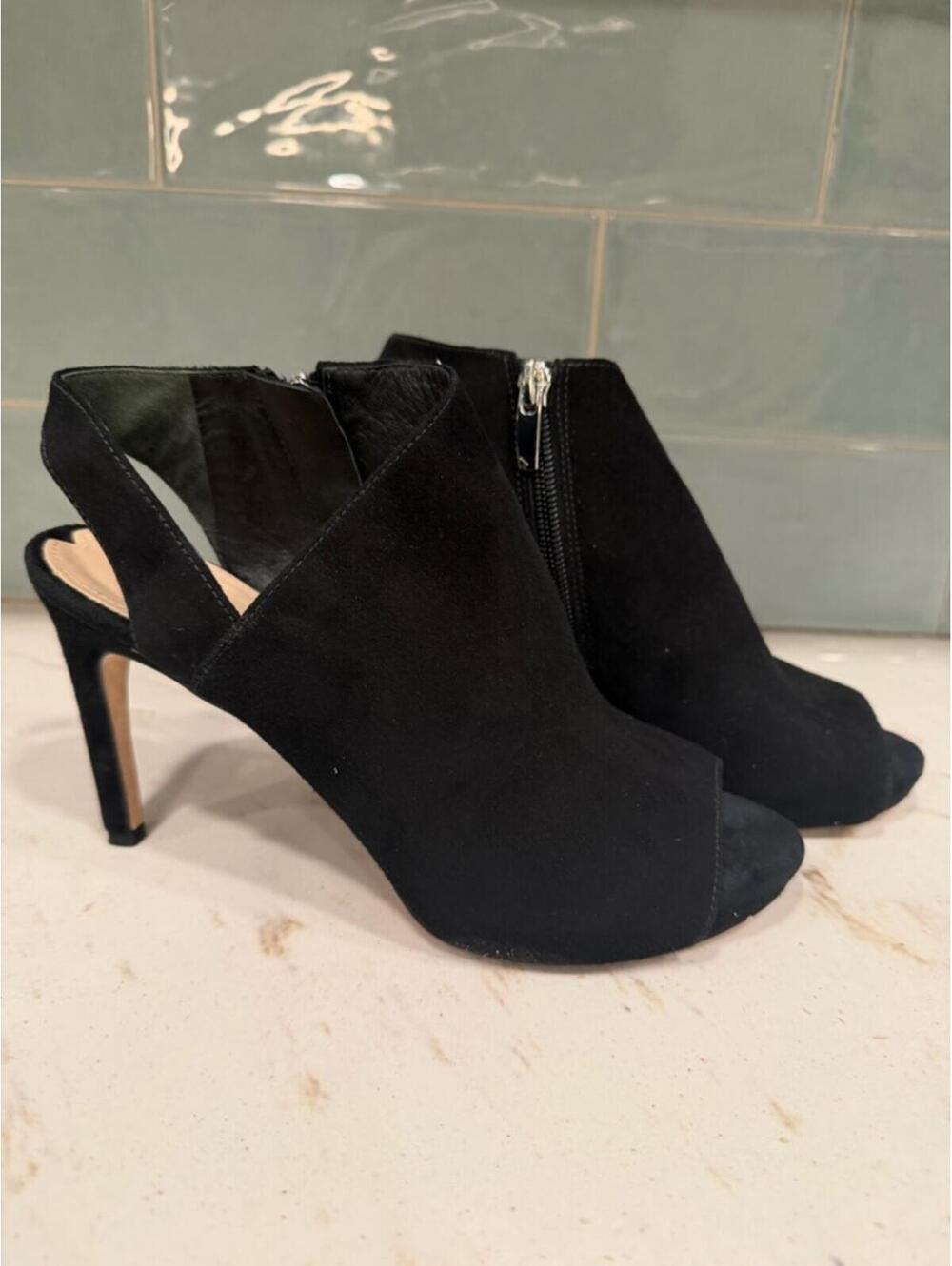 Via Spiga Black Suede Peep-Toe Slingback Heels Size 6